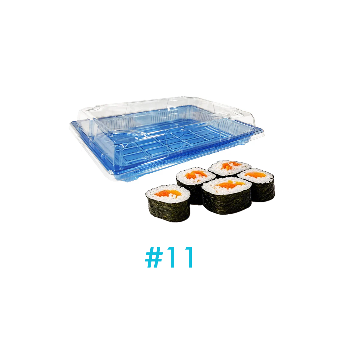 #11 - 10.2" x 7.3" x 2.1" - PET Rectangle Sushi Tray Sets - Carton of 200