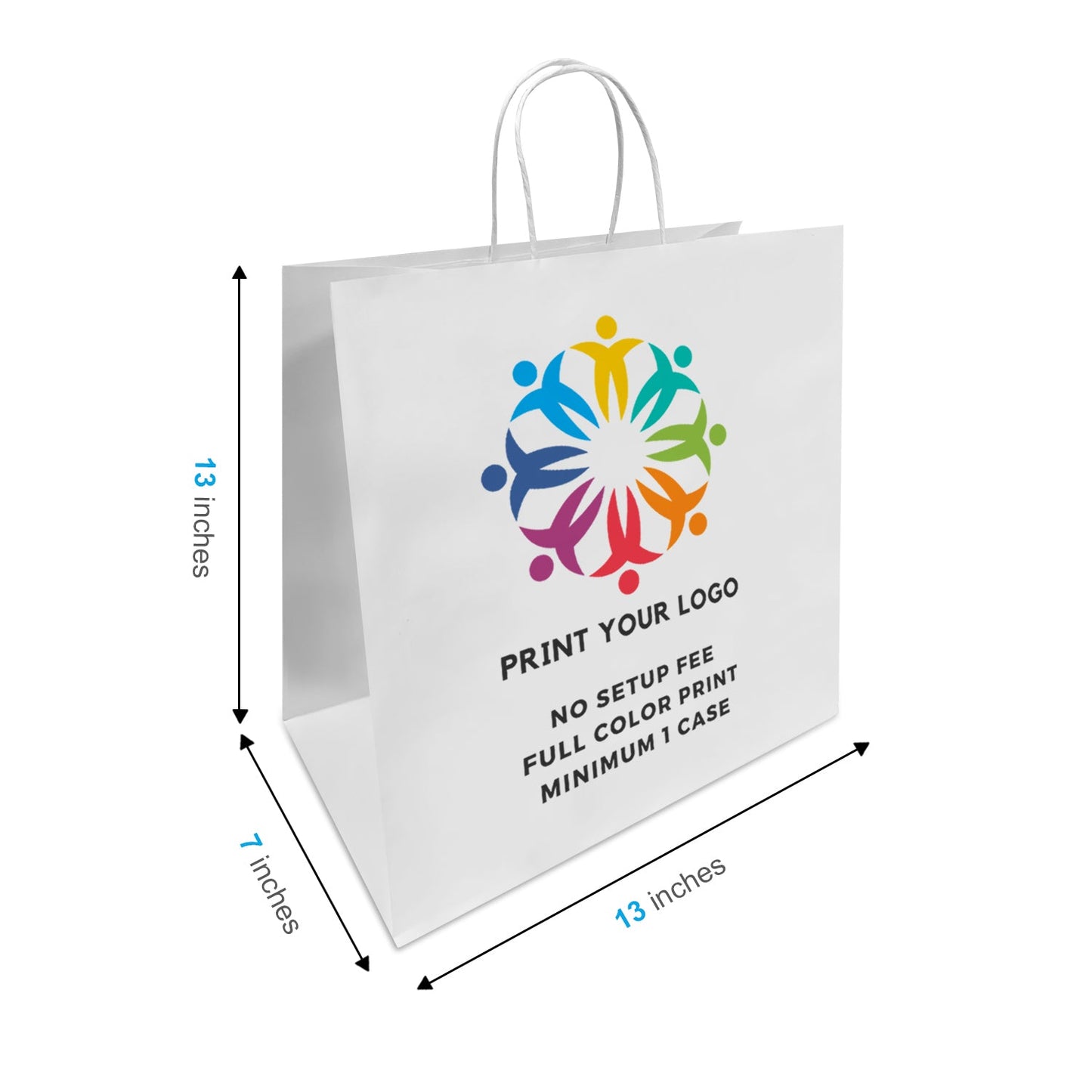 Star - 13" x 7" x 13" - White Paper Bags Twist Handles - Canada Full Color Custom Print - Carton of 200