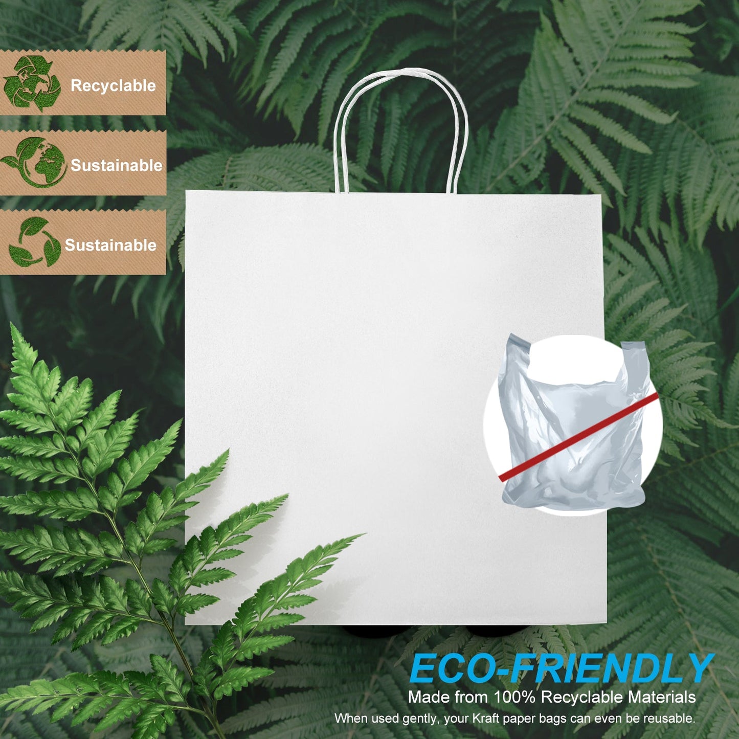 250 Pcs, Star, 13x7x13 inches, White Kraft Paper Bags, with Twisted Handle