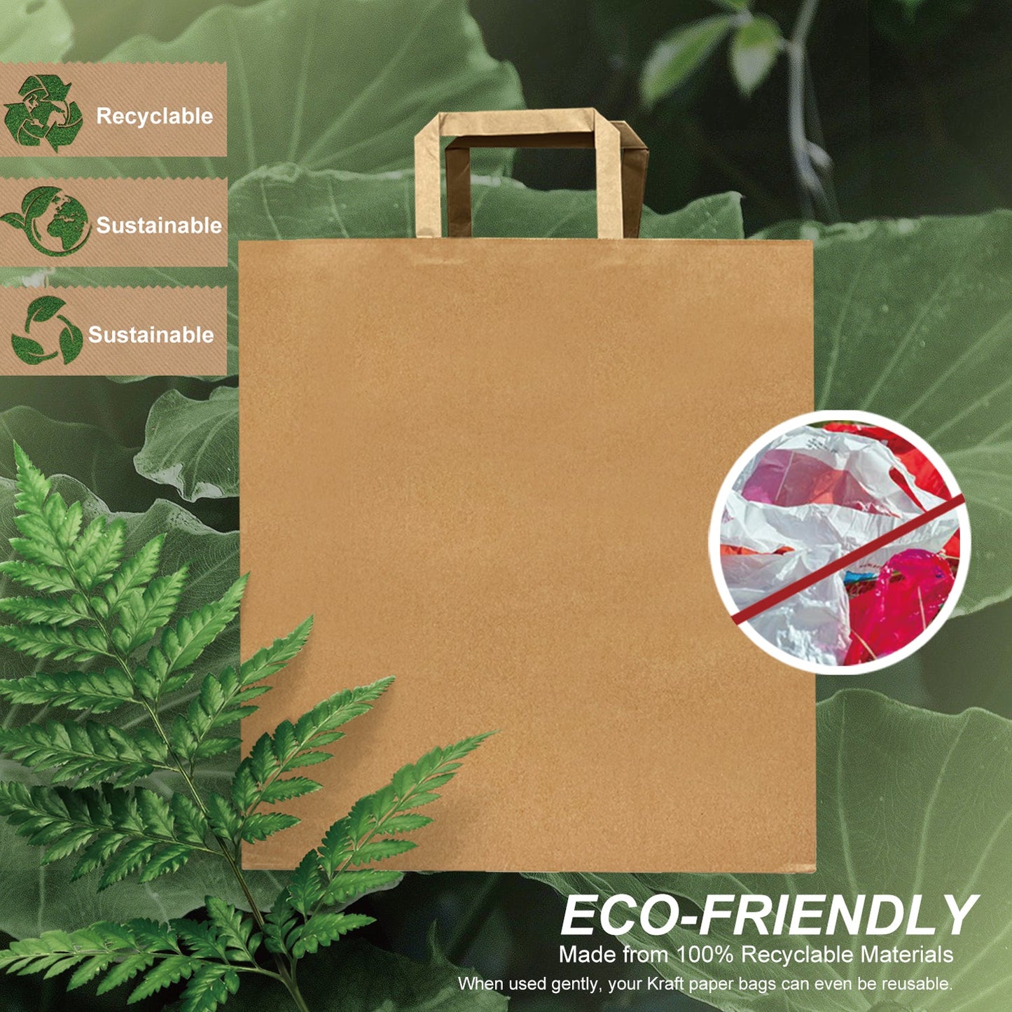 250 Pcs, Super Royal, 14x10x15.75 inches, Kraft Paper Bags, with Flat Handle