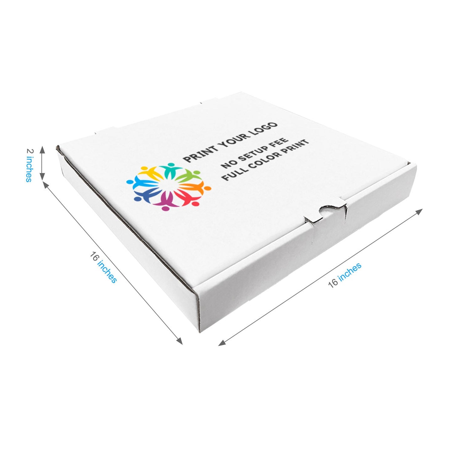 16" x 16" x 2" - Full Colors Custom White Pizza Boxes - Carton of 50