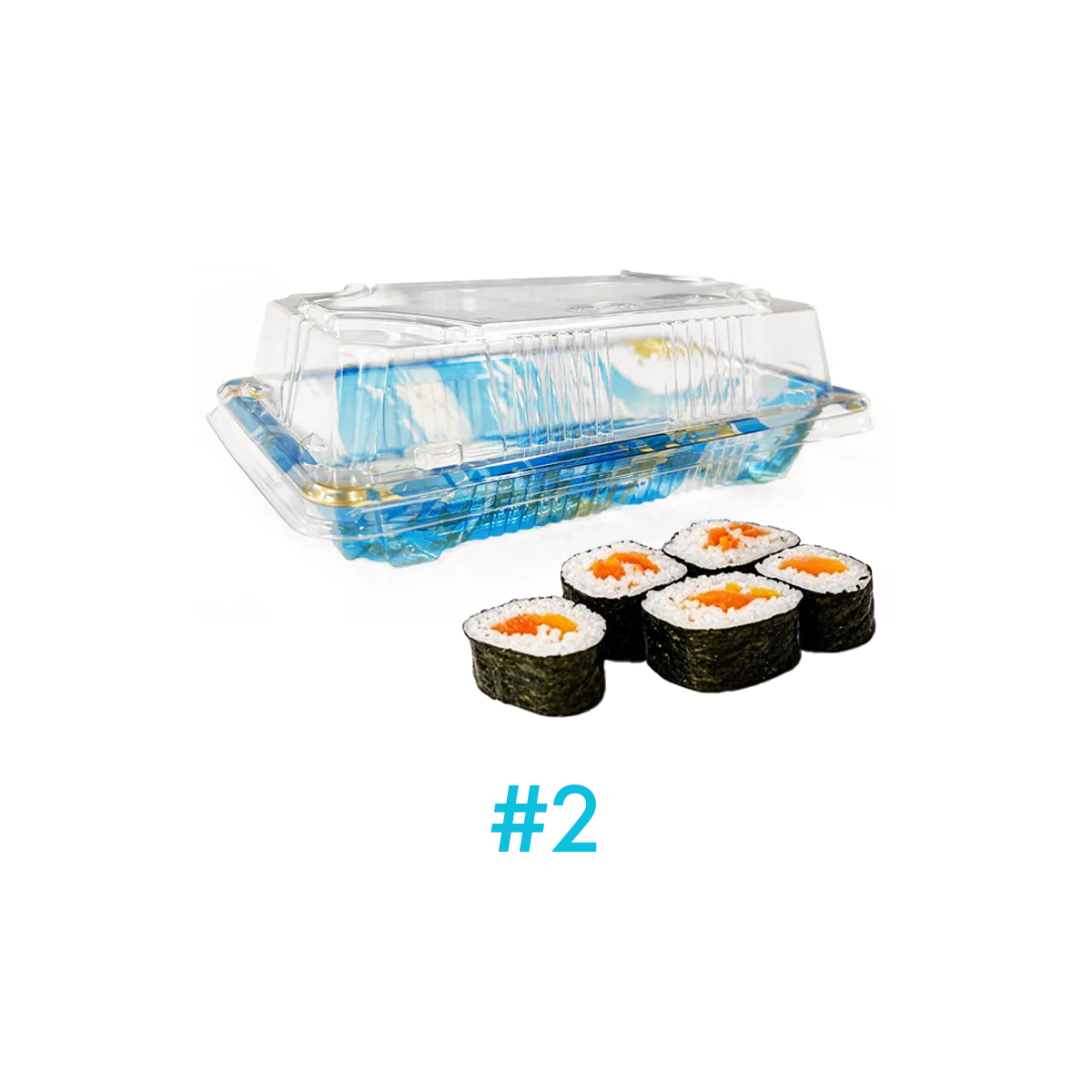 #2 - 6.4" x 3.7" x 2.1" - PET Rectangle Sushi Tray Sets - Carton of 400
