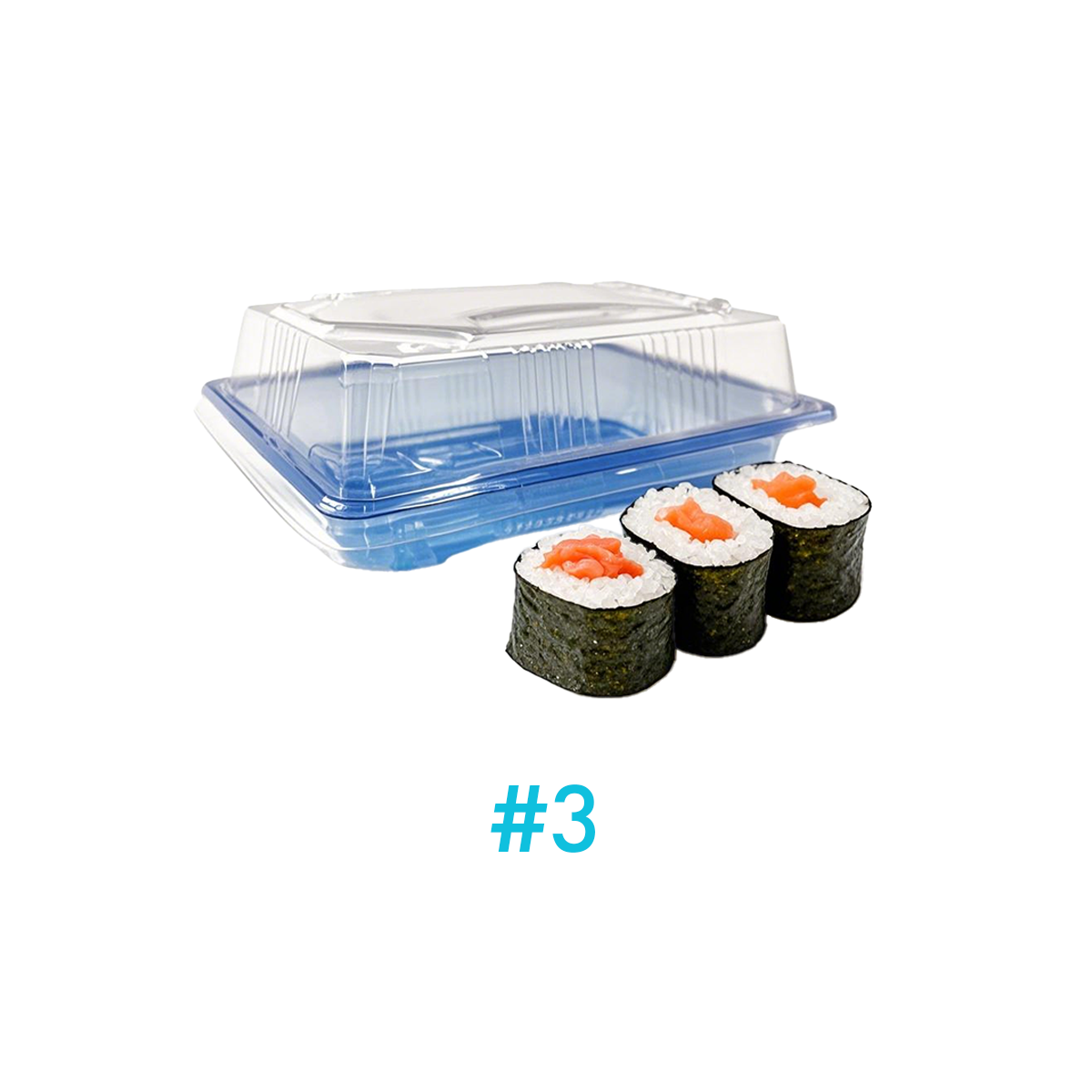 #3 - 6.6" x 4.7" x 2.1" - PET Rectangle Sushi Tray Sets - Carton of 400