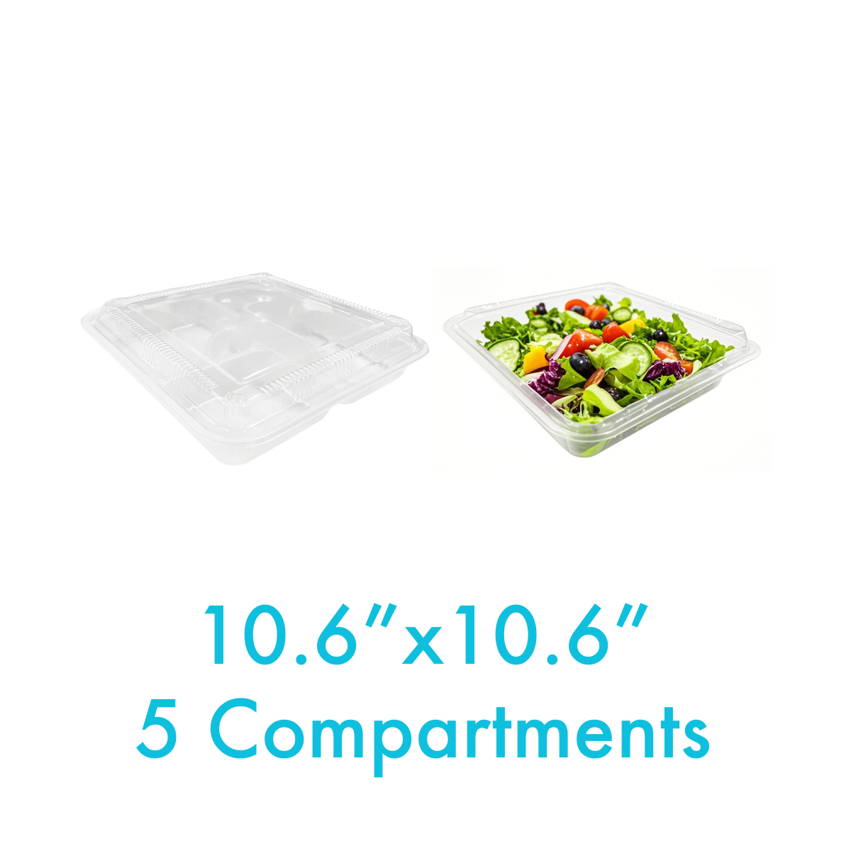 10.6" x 10.6" - PP Bento Boxes Sets 5 Compartments - Carton of 100