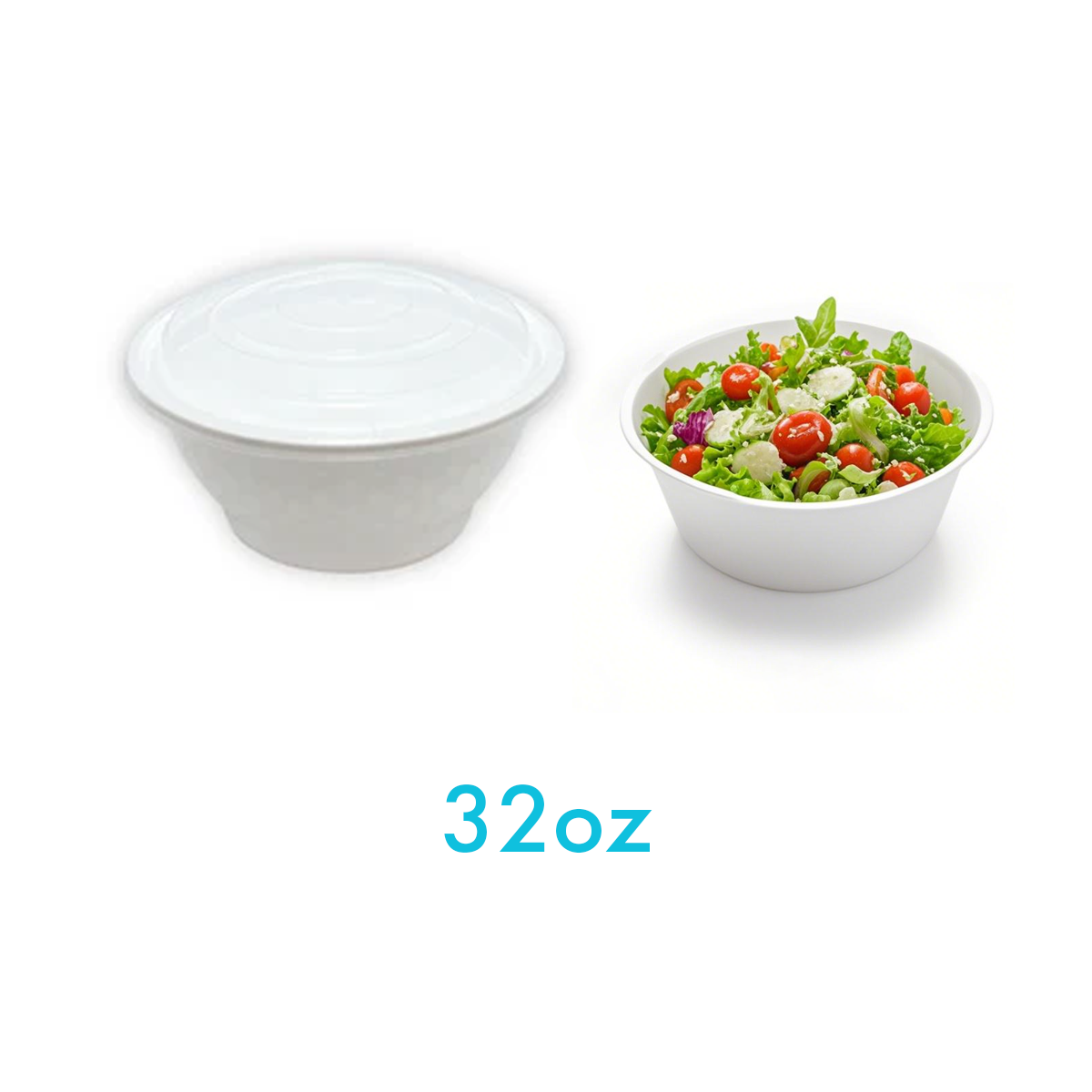 32oz - PP Round Noodle Bowl Container Combo Set White - Carton of 150