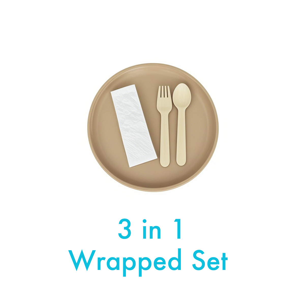Cultery Set 3 in 1 - Wooden Fork/Wooden Spoon/Napkin - Carton of 500
