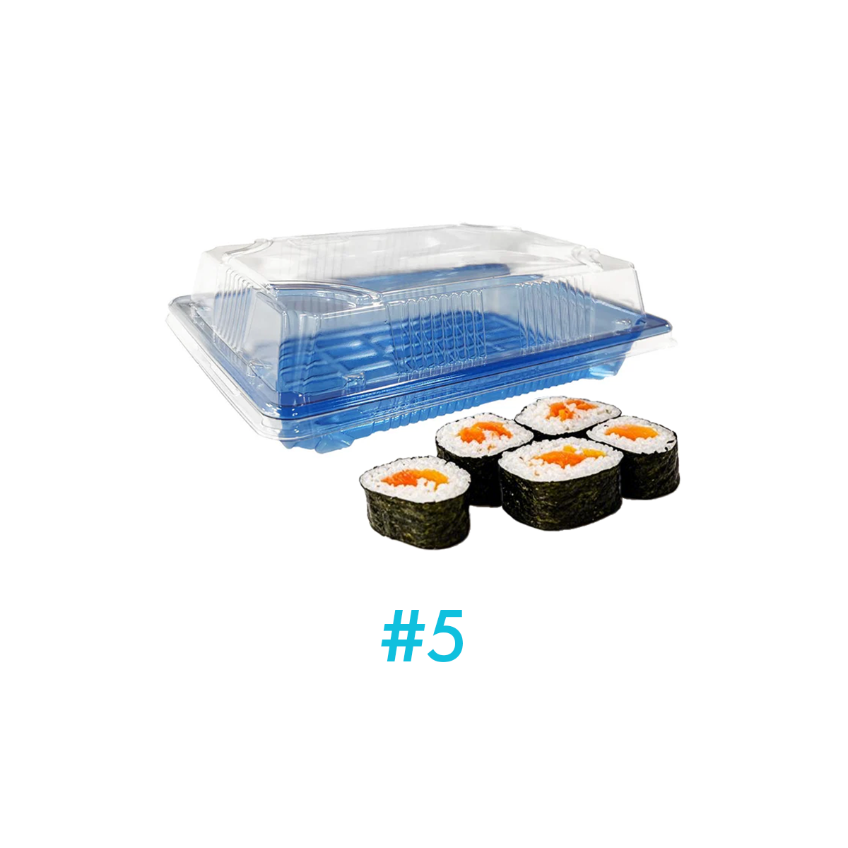 #5 - 7.4" x 5.2" x 2.1" - PET Rectangle Sushi Tray Sets - Carton of 400