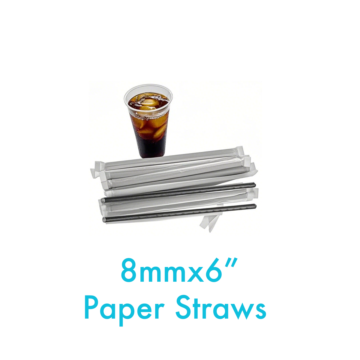 6" x 8mm D - Paper Straws Black Wrapped - Carton of 2000