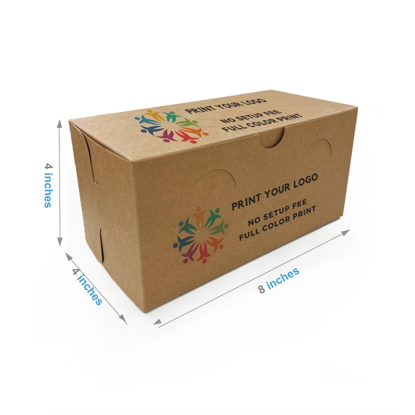 8" x 4" x 4" - Custom Kraft Bakery Boxes - Carton of 100 - KIS PAPER - 5333; Full Color Custom Print, Printed in Canada; $0.84/pc