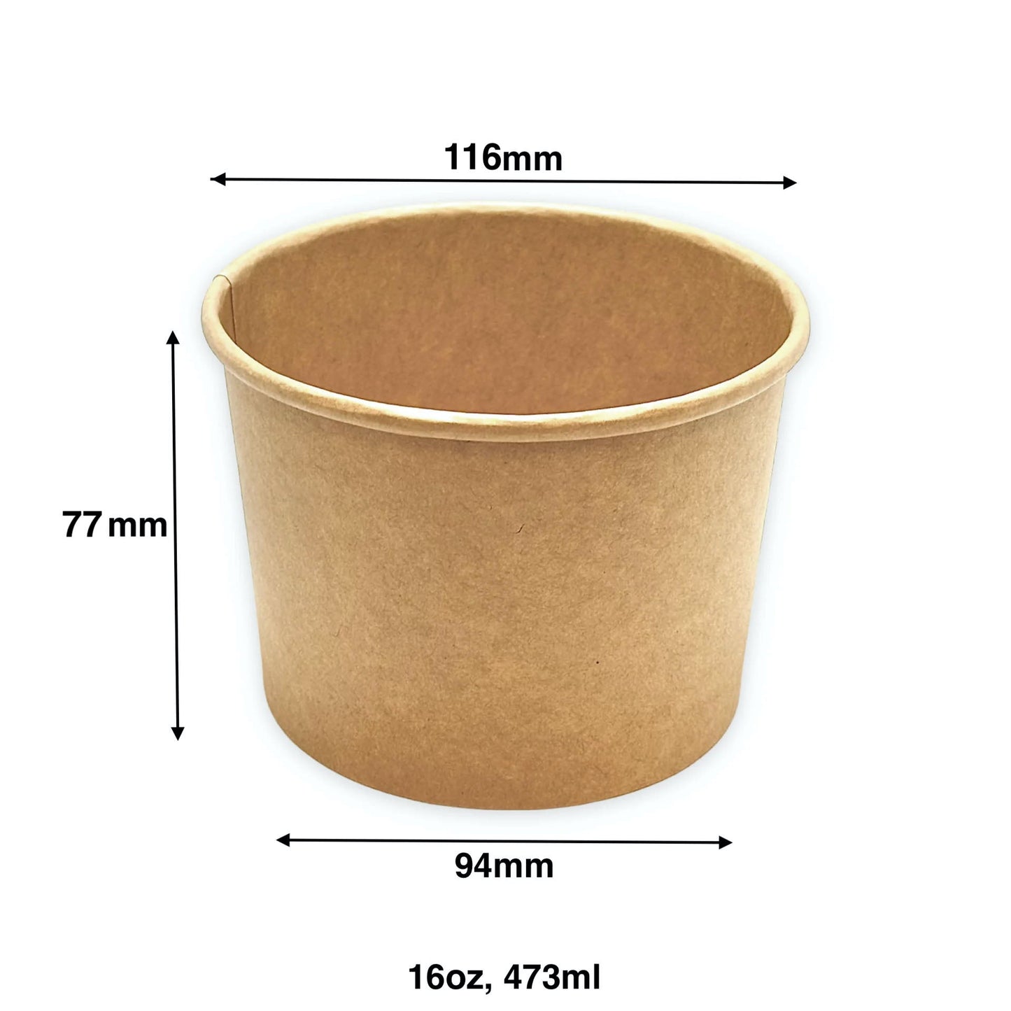 16oz - 116mm Paper Soup Containers Kraft - Carton of 1000