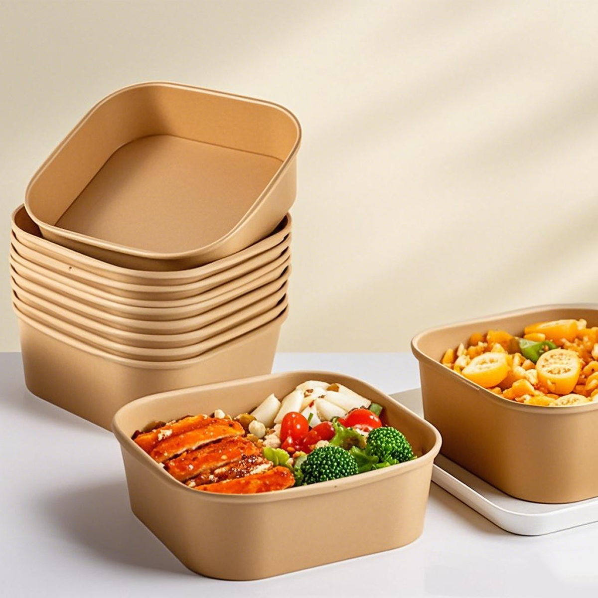 500ml - Paper Food Container Kraft Rectangle - Carton of 300