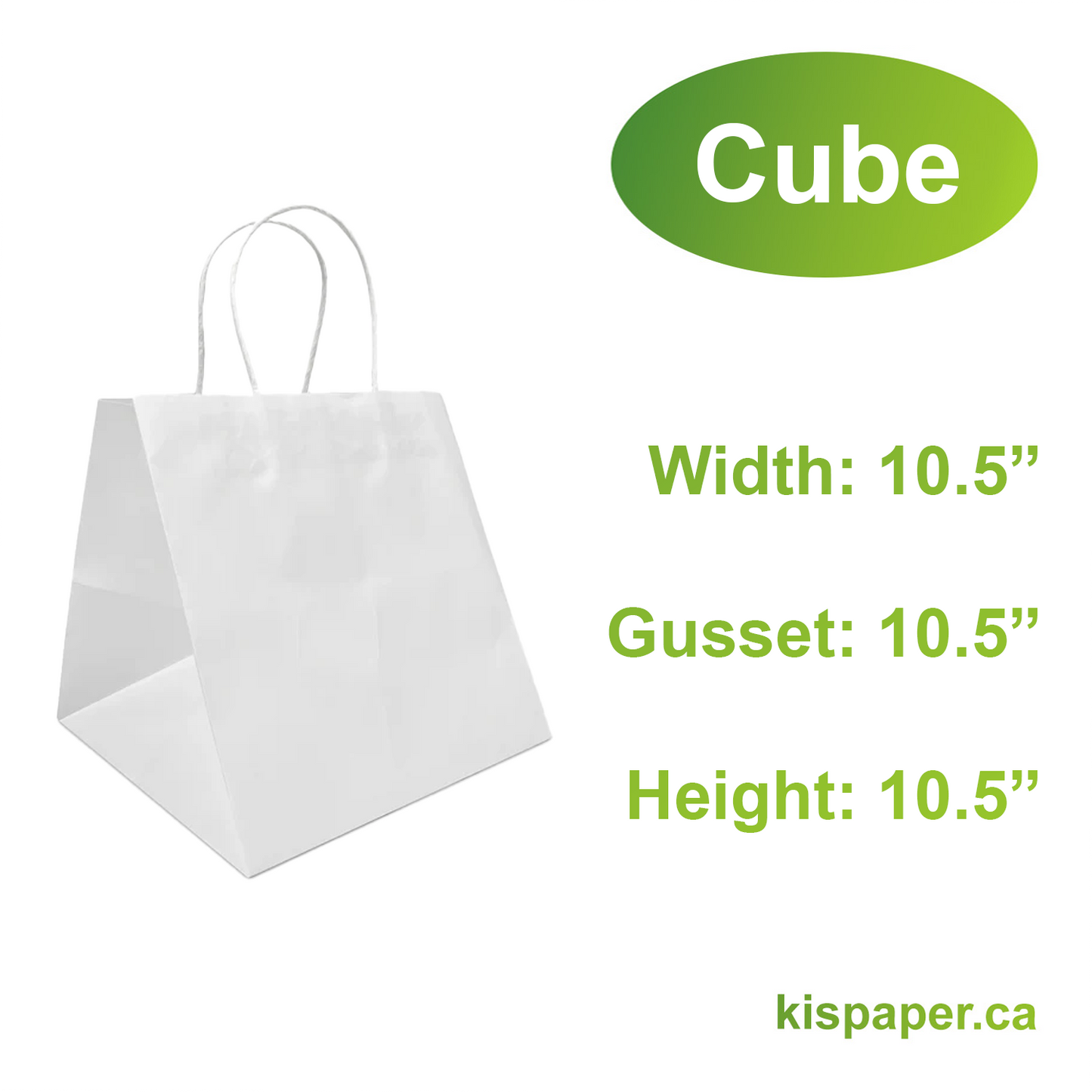 Cube 10.5x10.5x10.5 inches White Paper Bags Twisted Handles - Carton of 250