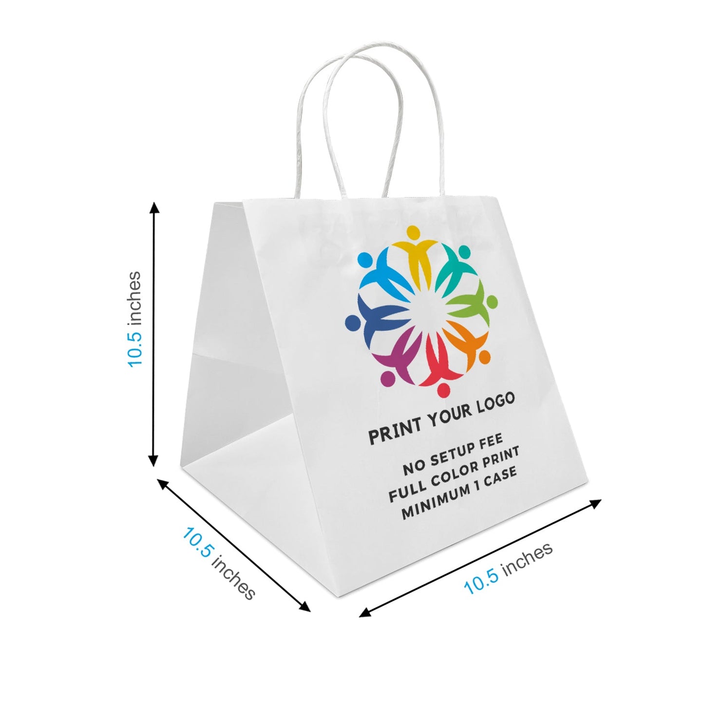 Cube - 10.5" x 10.5" x 10.5" - White Paper Bags Twist Handles - Canada Full Color Custom Print - Carton of 250