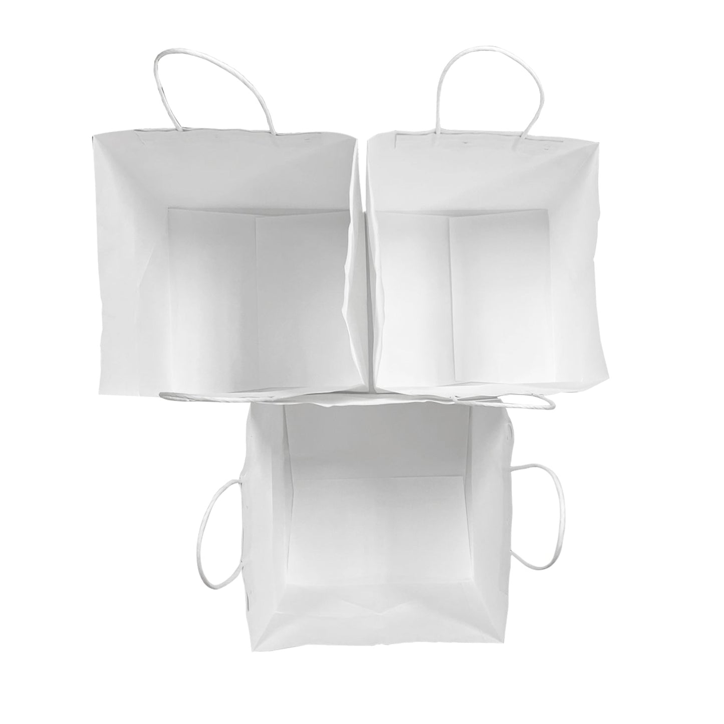 250 Pcs, Cube, 10.5x10.5x10.5 inches, White Kraft Paper Bags, with Twisted Handle