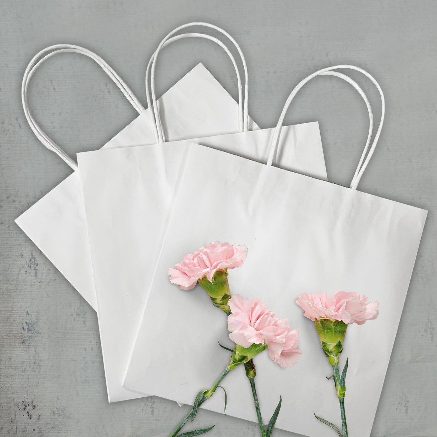 250 Pcs, Cube, 10.5x10.5x10.5 inches, White Kraft Paper Bags, with Twisted Handle