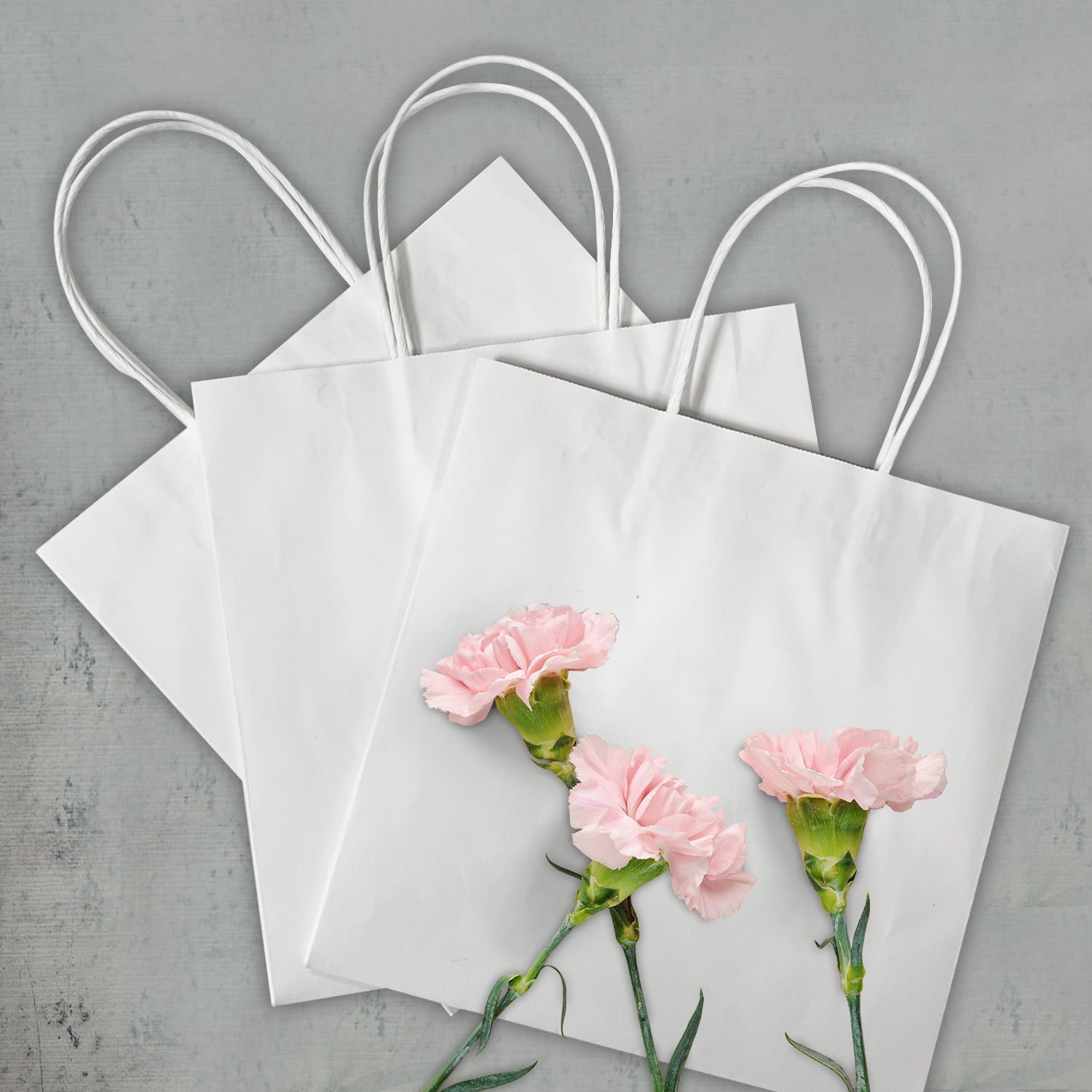 250 Pcs, Cube, 10.5x10.5x10.5 inches, White Kraft Paper Bags, with Twisted Handle