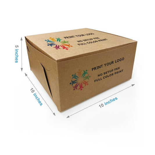 10" x 10" x 5" - Custom Kraft Bakery Boxes - Carton of 100 - KIS PAPER - 5331; Full Color Custom Print, Printed in Canada; $1.3/pc