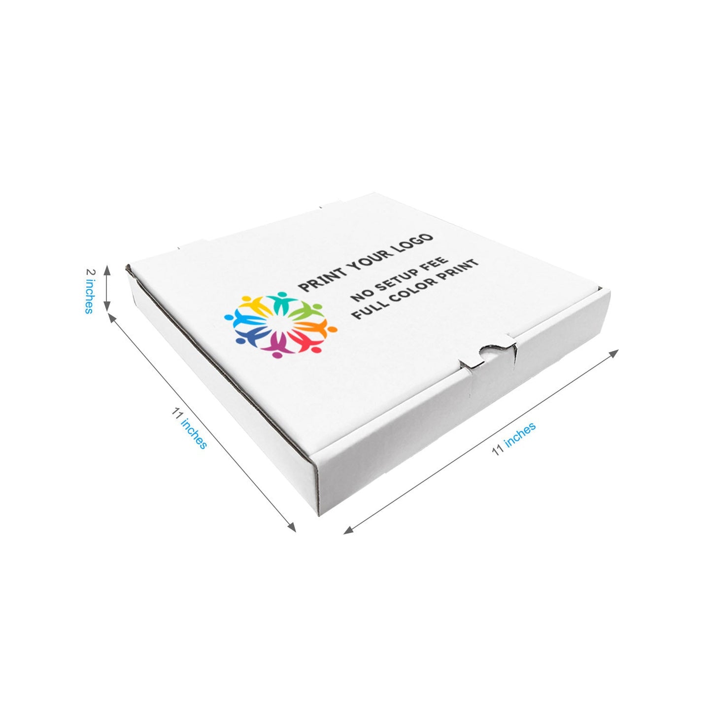 11" x 11" x 2" - Full Colors Custom White Pizza Boxes - Carton of 50