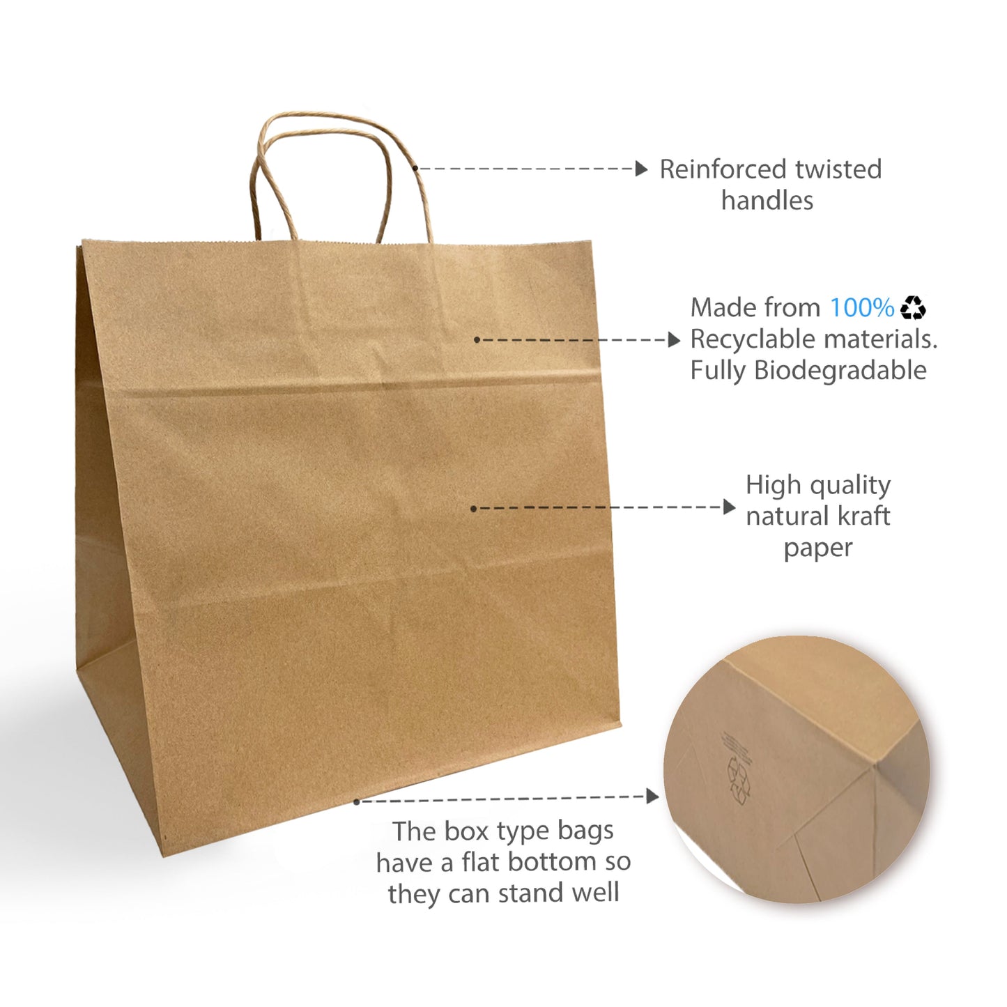 Cake 13x10x13 inches Kraft Paper Bags Twisted Handles - Carton of 250