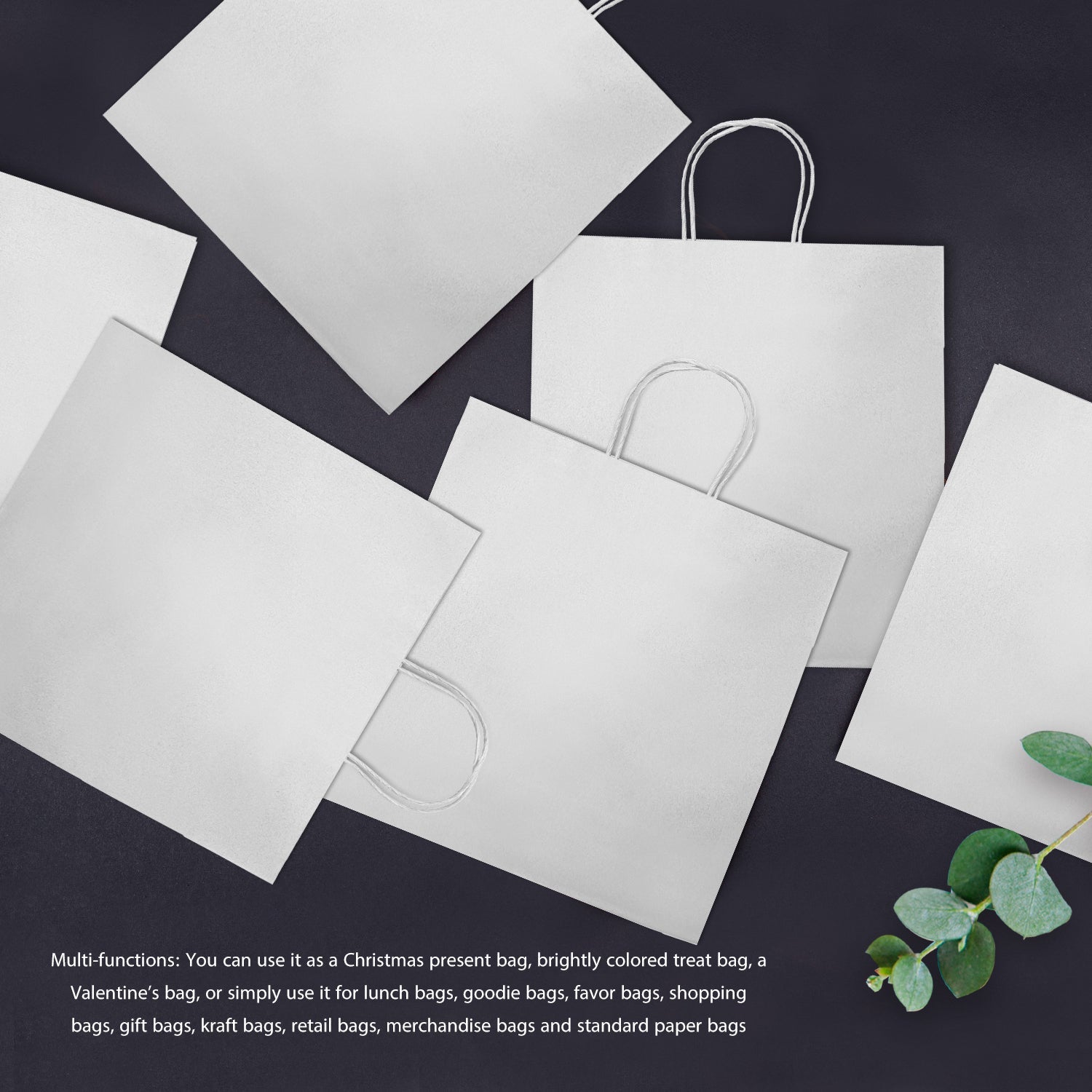 250 Pcs, Star, 13x7x13 inches, White Kraft Paper Bags, with Twisted Handle