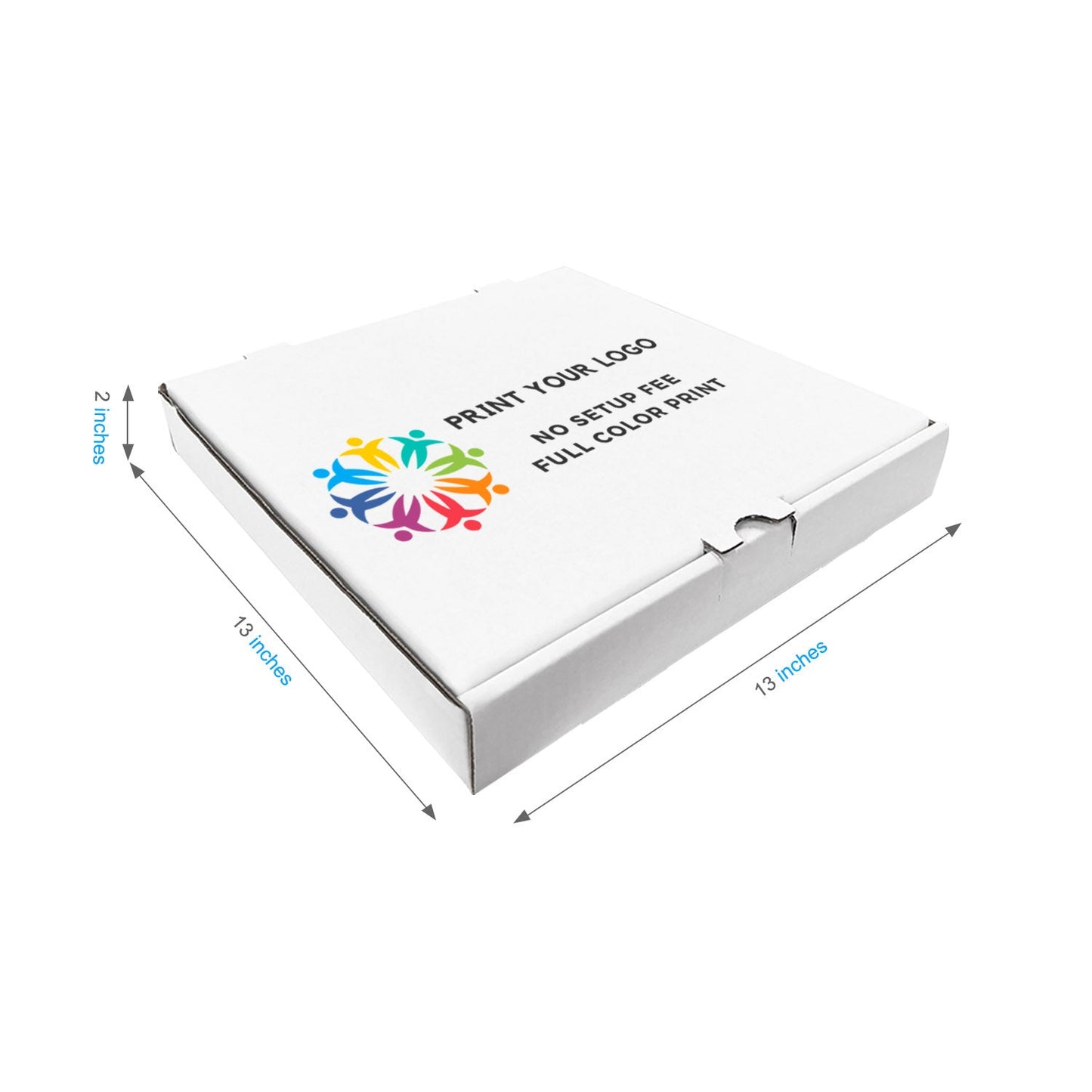 13" x 13" x 2" - Full Colors Custom White Pizza Boxes - Carton of 50