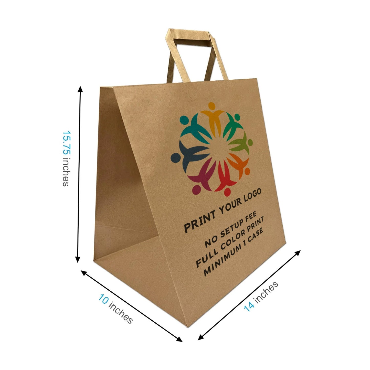 Super Royal - 14" x 10" x 15.75" - Kraft Paper Bags Flat Handles - Canada Full Color Custom Print - Carton of 250