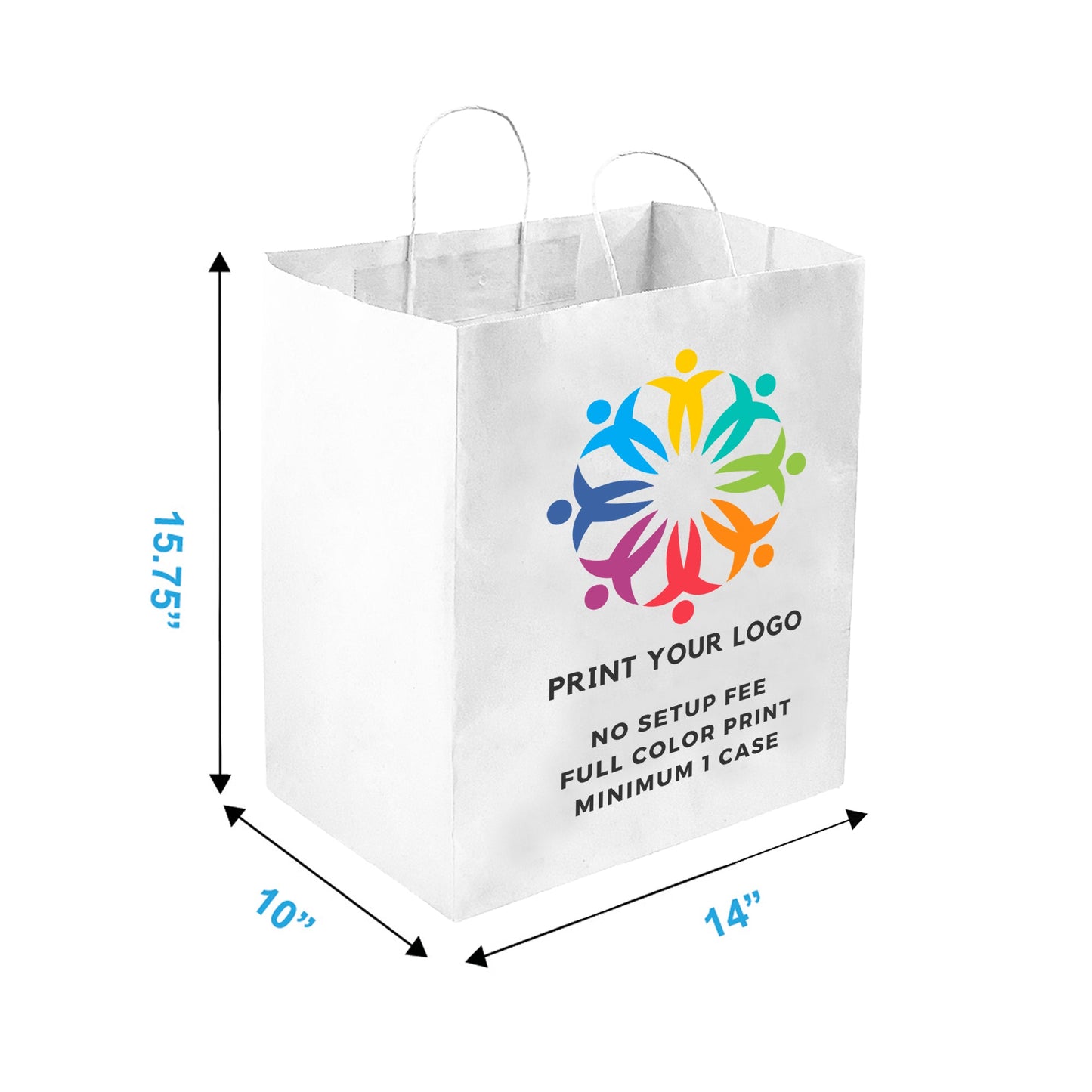 Super Royal - 14" x 10" x 15.75" - White Paper Bags Twist Handles - Canada Full Color Custom Print - Carton of 200