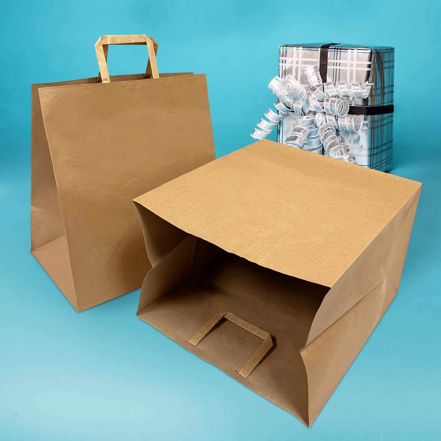 250 Pcs, Super Royal, 14x10x15.75 inches, Kraft Paper Bags, with Flat Handle