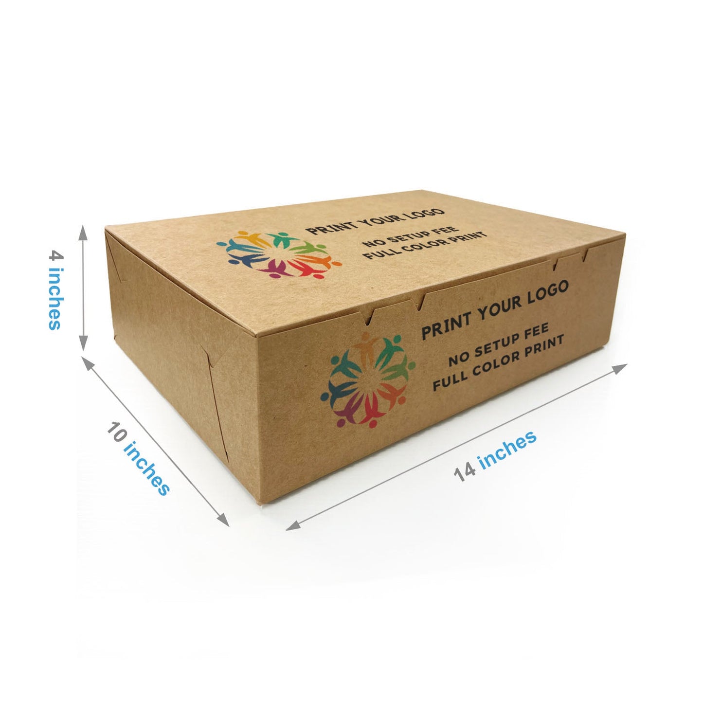 14" x 10" x 4" - Custom Kraft Bakery Boxes - Carton of 100 - KIS PAPER - 5335; Full Color Custom Print, Printed in Canada; $1.3/pc