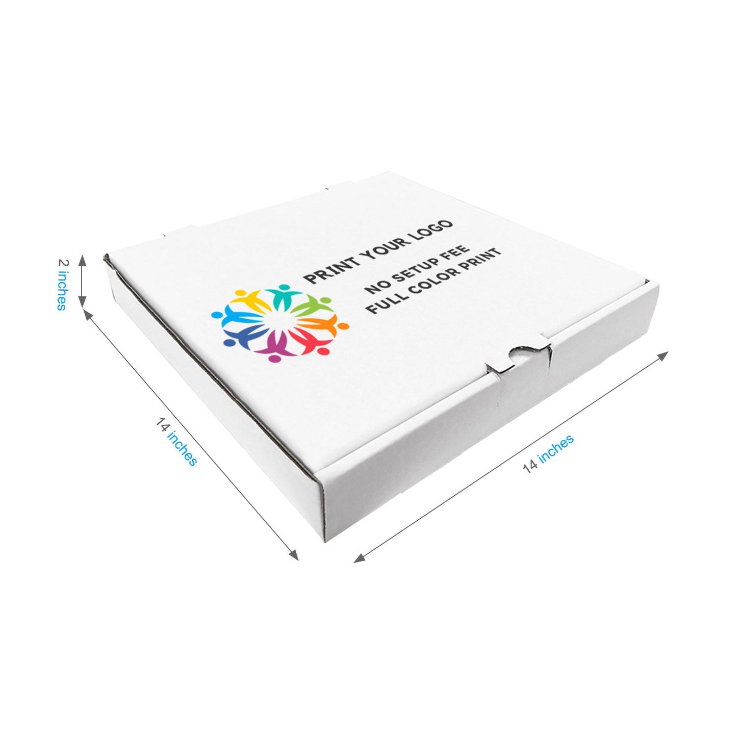 14" x 14" x 2" - Full Colors Custom White Pizza Boxes - Carton of 50
