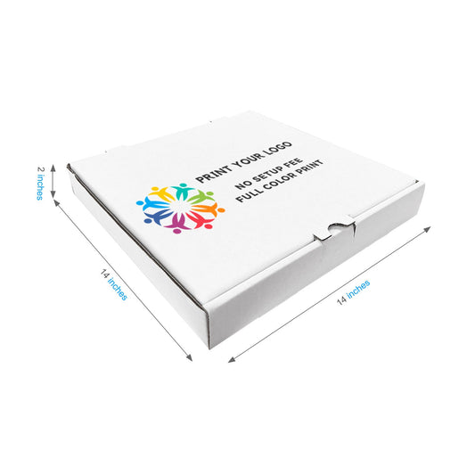 14" x 14" x 2" - Full Colors Custom White Pizza Boxes - Carton of 50