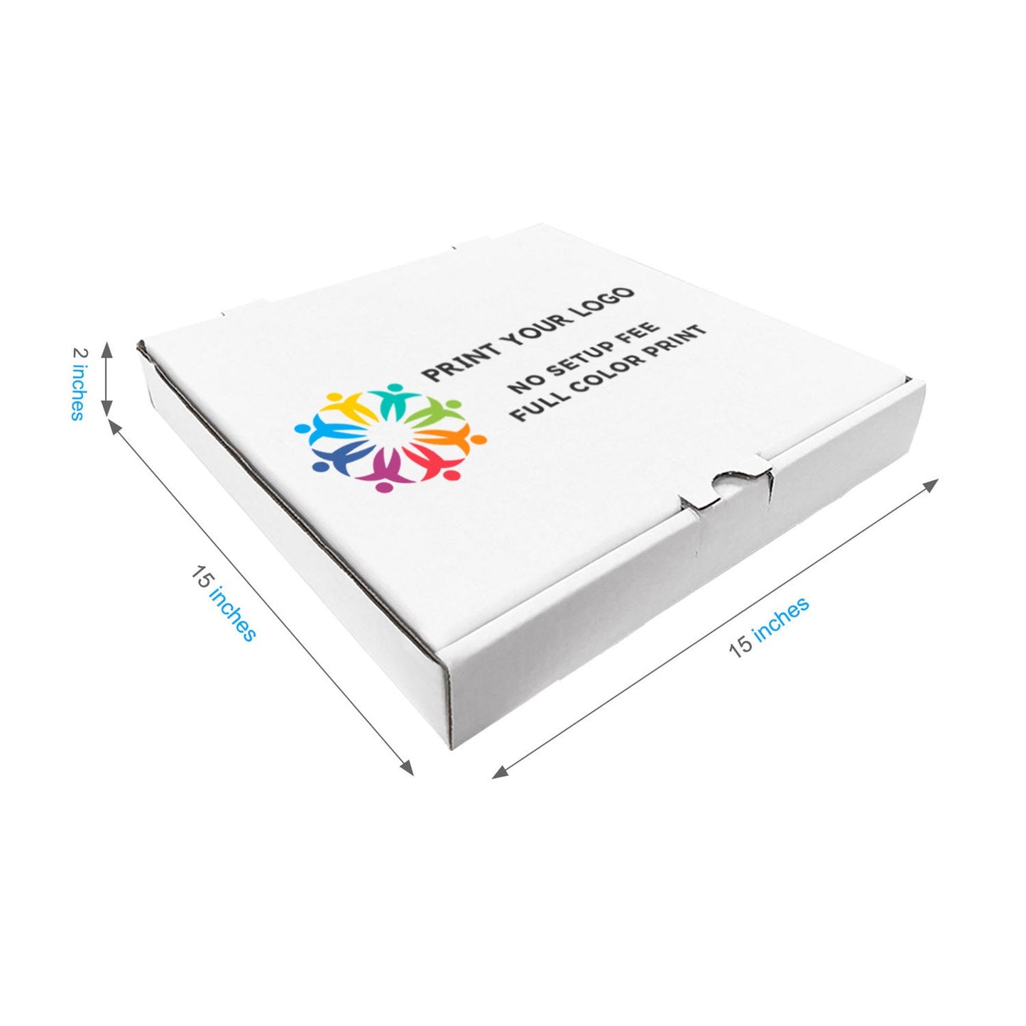 15" x 15" x 2" - Full Colors Custom White Pizza Boxes - Carton of 50