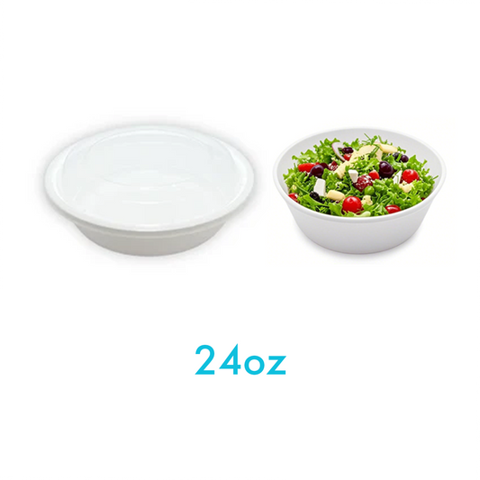 24oz - PP Round Container 7" Combo Set White - Carton of 150