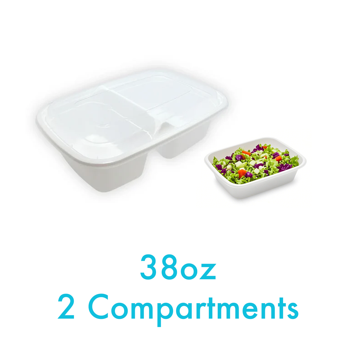 38oz - 9" x 6" PP Rectangle Container Combo Set White 2 Compartments - Carton of 150