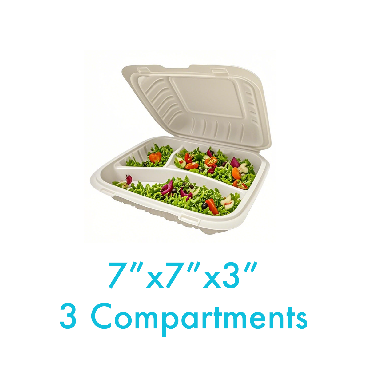 7" x 7" x 3" - Pebble Clamshell Hamburger Box - 3-Compartment - Carton of 150