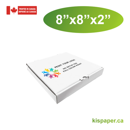 8" x 8" x 2" - Full Colors Custom White Pizza Boxes - Carton of 50