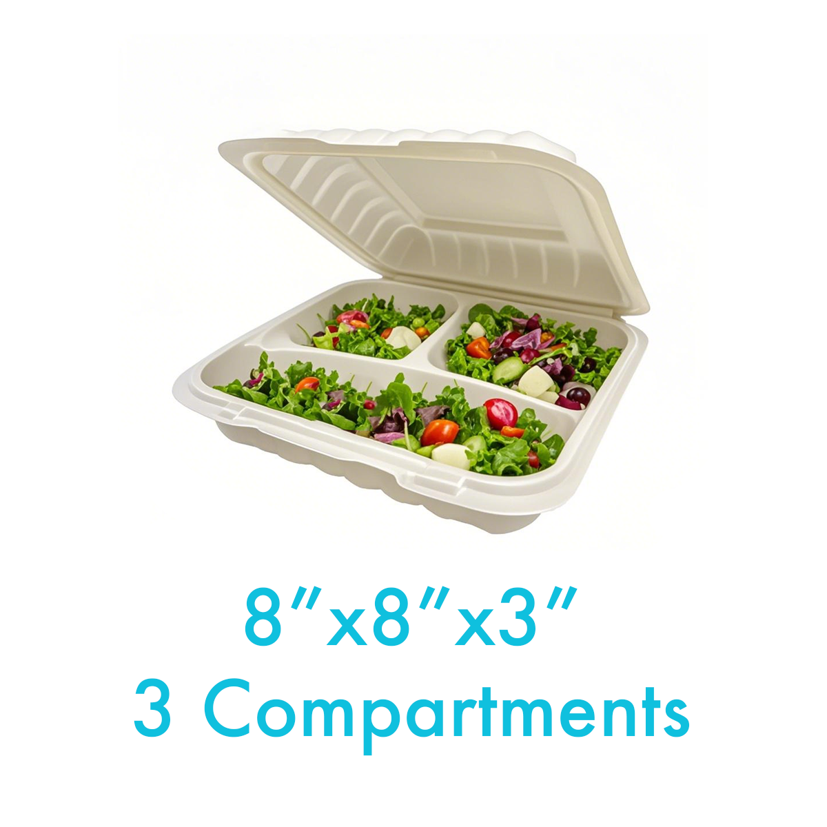 8" x 8" x 3" - Pebble Clamshell Hamburger Box - 3-Compartment - Carton of 150