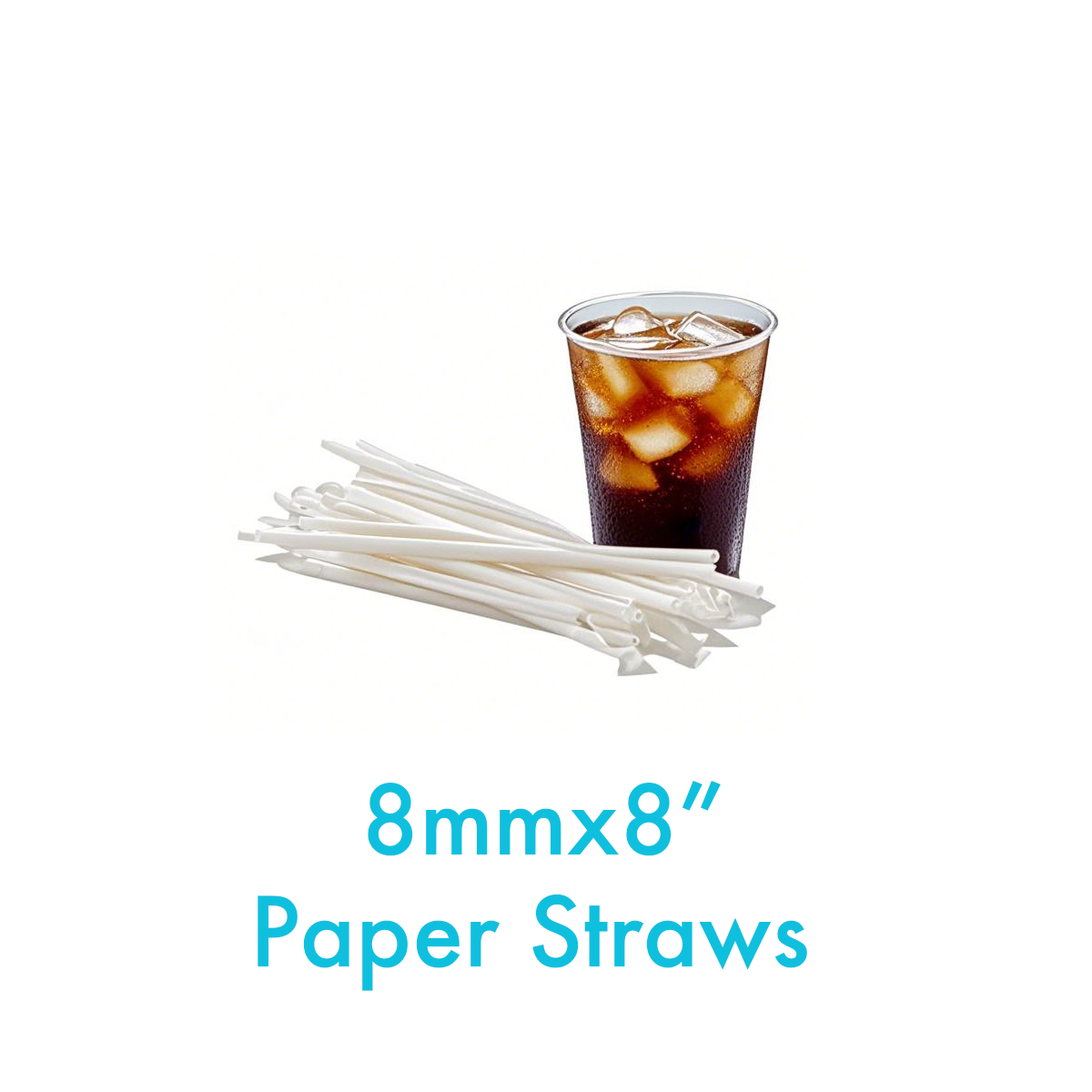 8" x 8mm D - Paper Straws White Wrapped - Carton of 2000