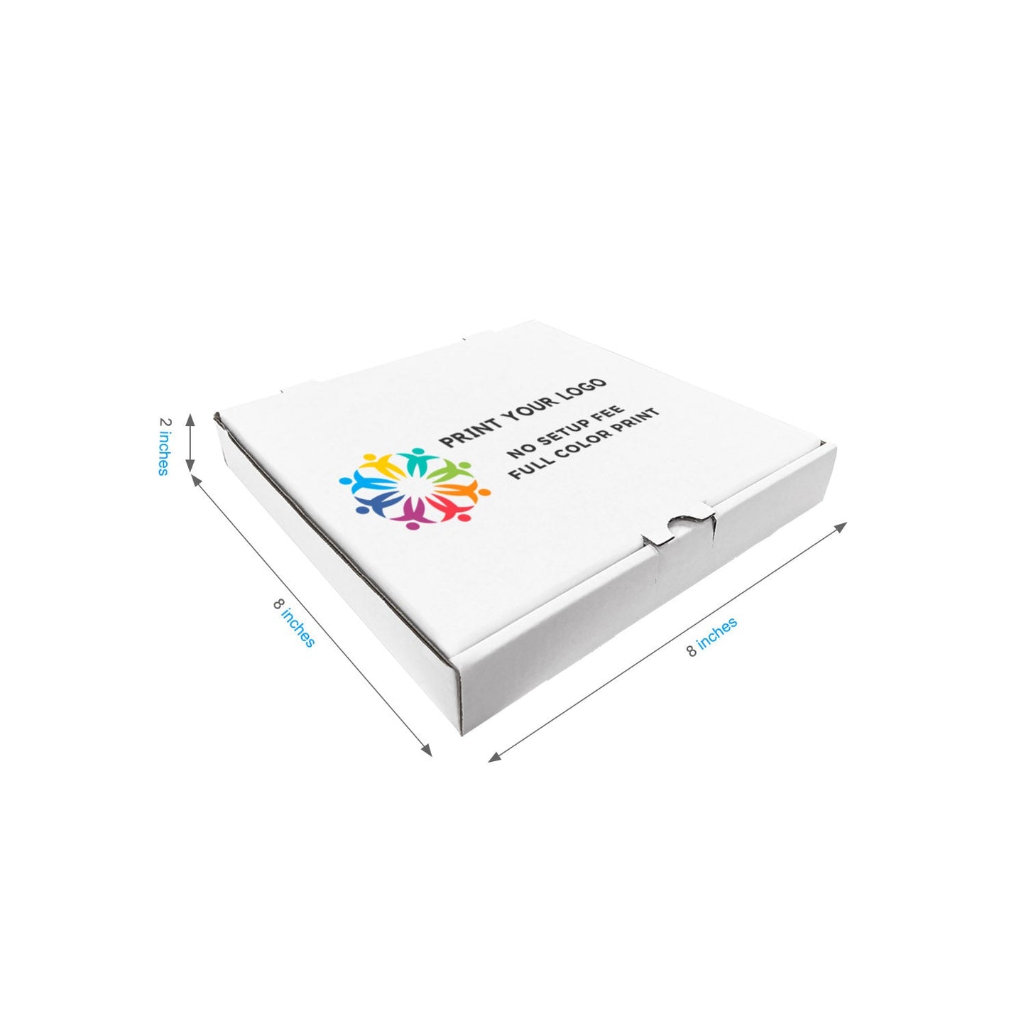 8" x 8" x 2" - Full Colors Custom White Pizza Boxes - Carton of 50