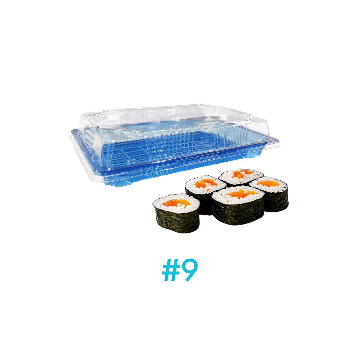 #9 - 9.6" x 6.1" x 2.1" - PET Rectangle Sushi Tray Sets - Carton of 300