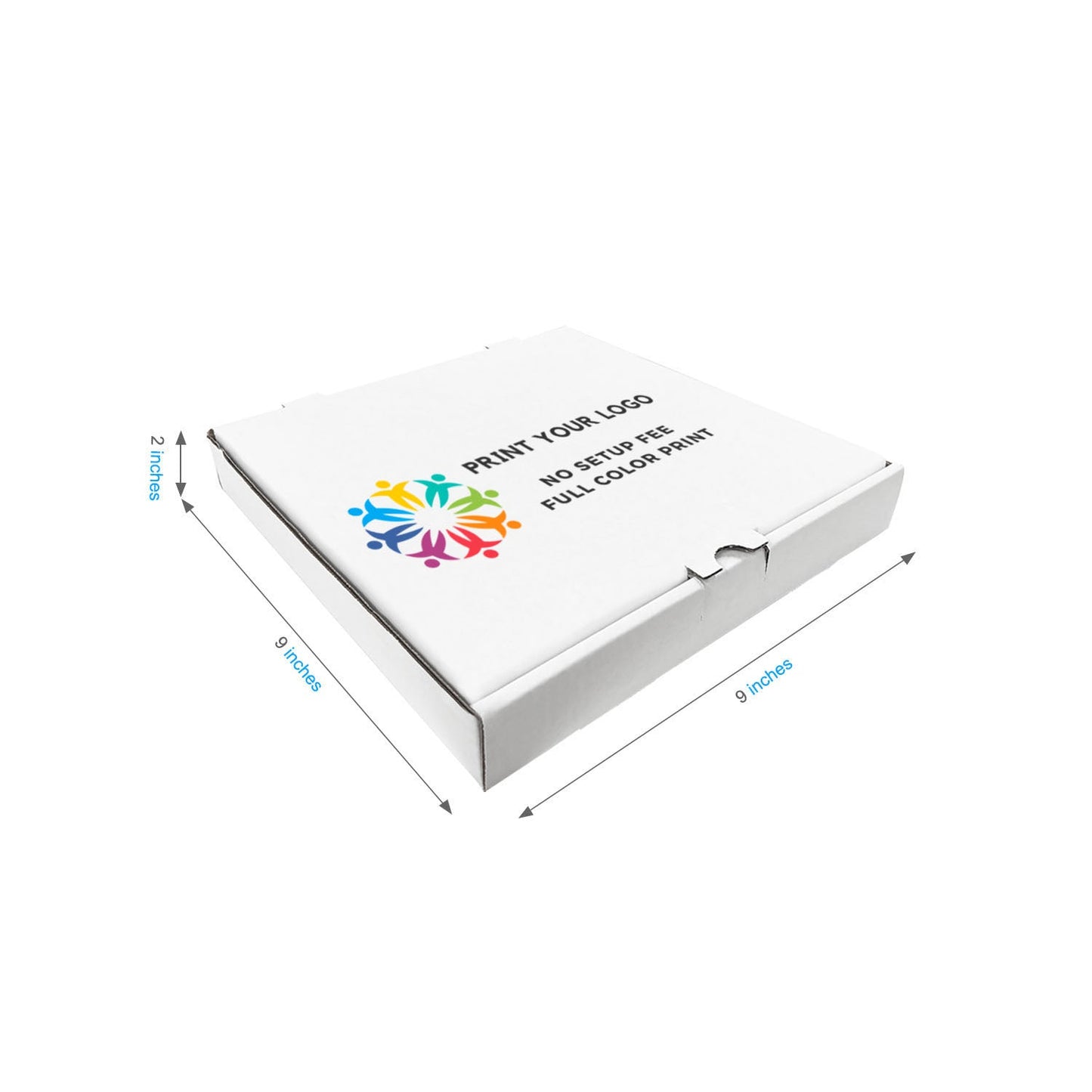 9" x 9" x 2" - Full Colors Custom White Pizza Boxes - Carton of 50