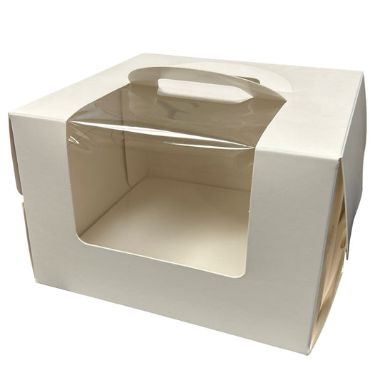 6.25" x 6.25" x 4.75" -Window Cake Boxes White with Handle Extra Cake Board - Carton of 50