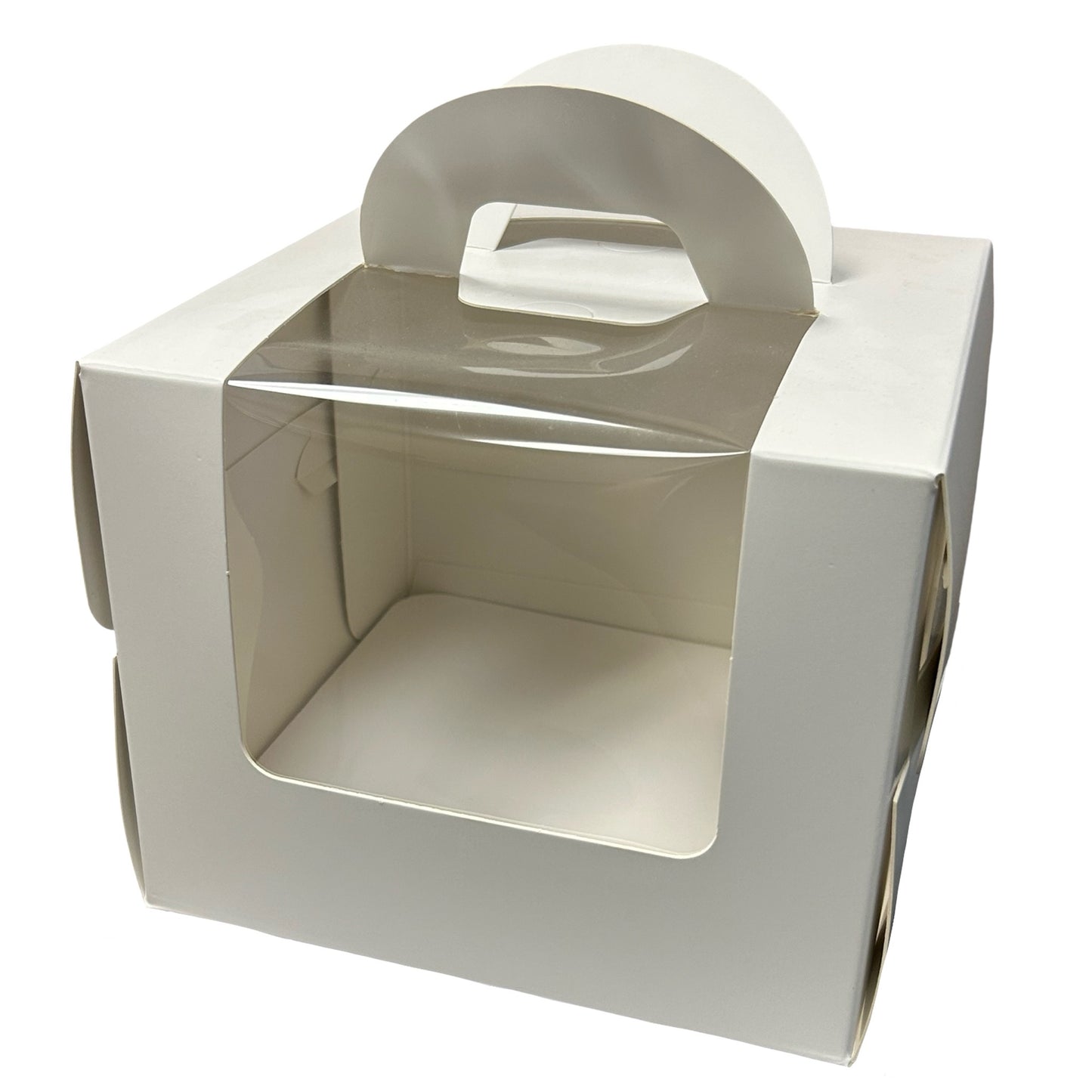10.25" x 10.25" x 6.625" - Window Cake Boxes White with Handle Extra Cake Board - Carton of 50