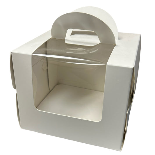 10.25" x 10.25" x 6.625" - Window Cake Boxes White with Handle Extra Cake Board - Carton of 50