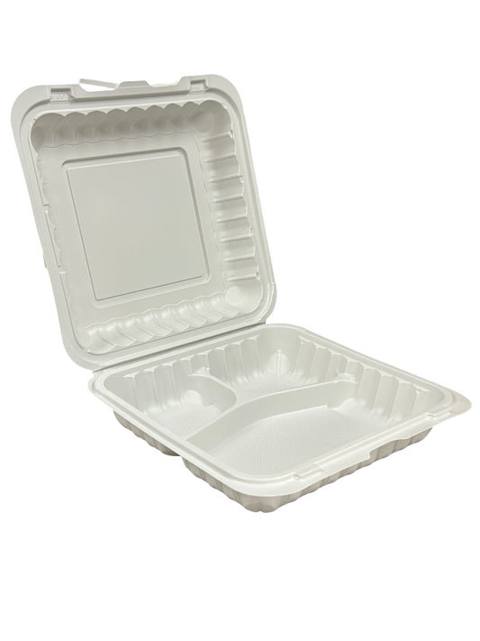 8" x 8" x 3" - Pebble Clamshell Hamburger Box - 3-Compartment - Carton of 150