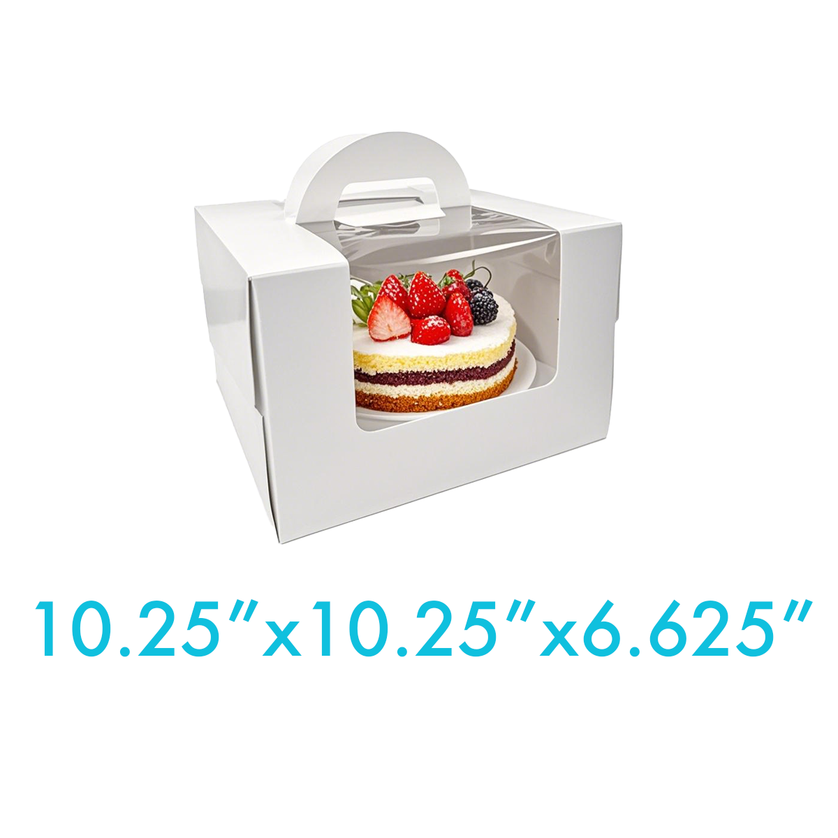 10.25" x 10.25" x 6.625" - Window Cake Boxes White with Handle Extra Cake Board - Carton of 50