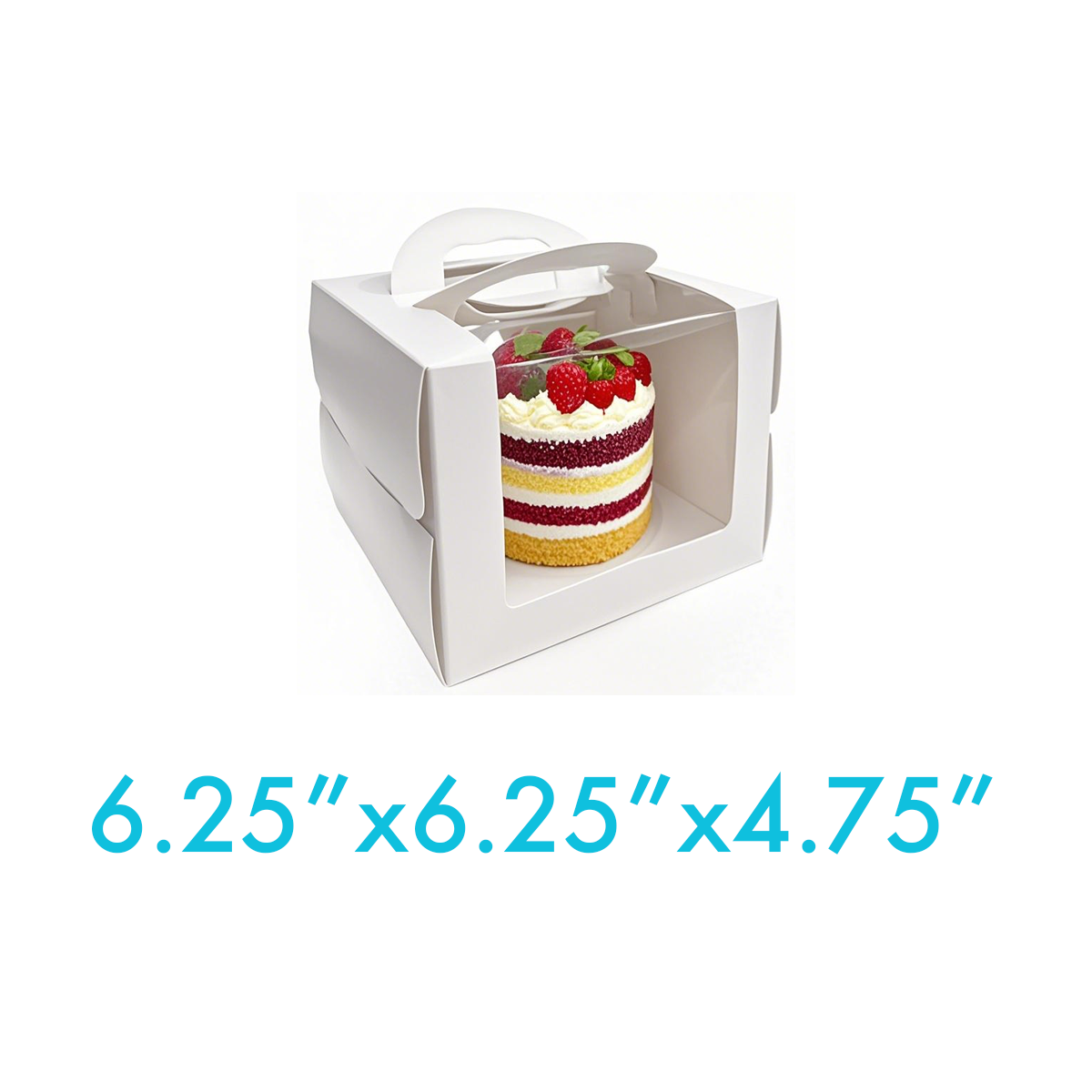 6.25" x 6.25" x 4.75" -Window Cake Boxes White with Handle Extra Cake Board - Carton of 50