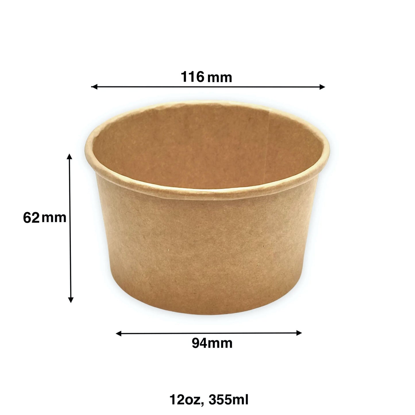 12oz - 116mm Paper Soup Containers Kraft - Carton of 1000