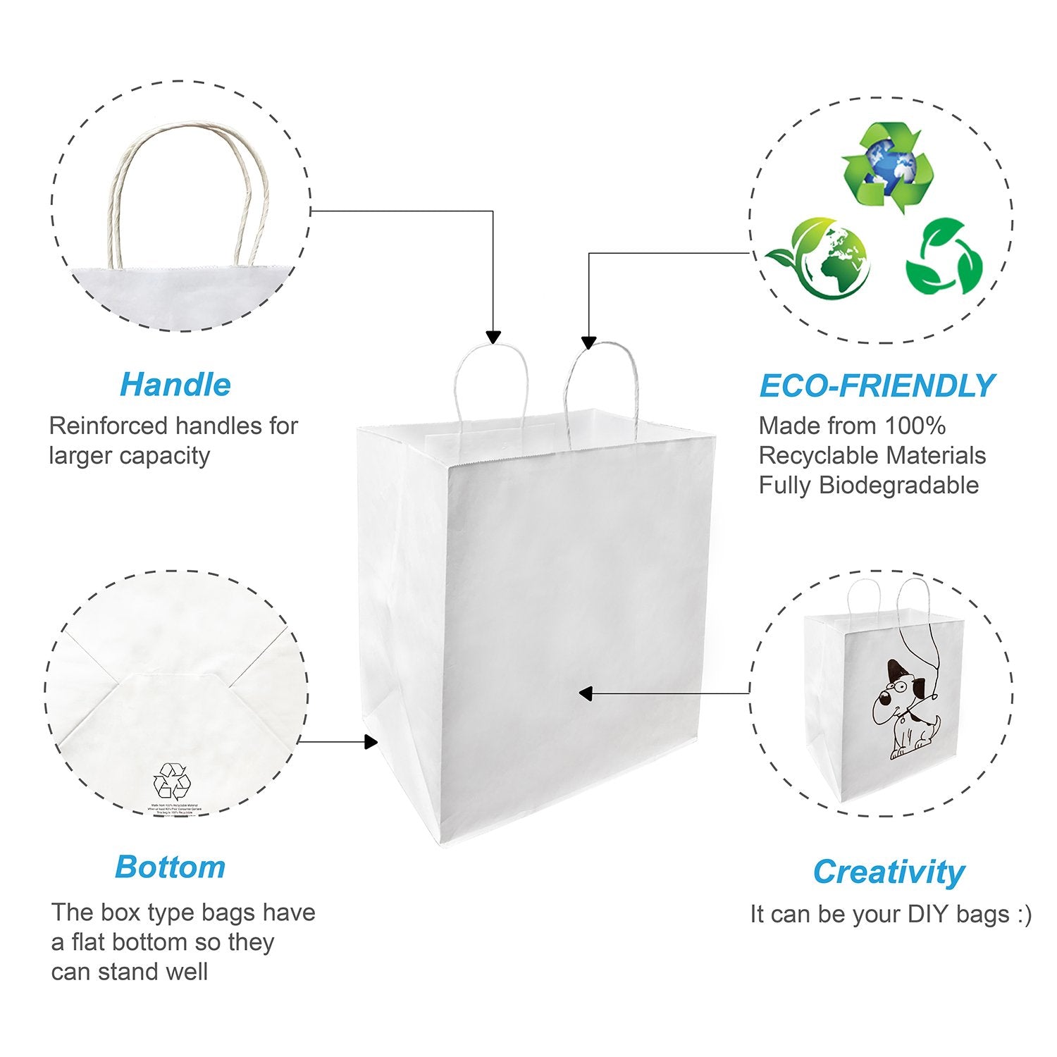 200 Pcs, Super Royal, 14x10x15.75 inches, White Kraft Paper Bags, with Twisted Handle