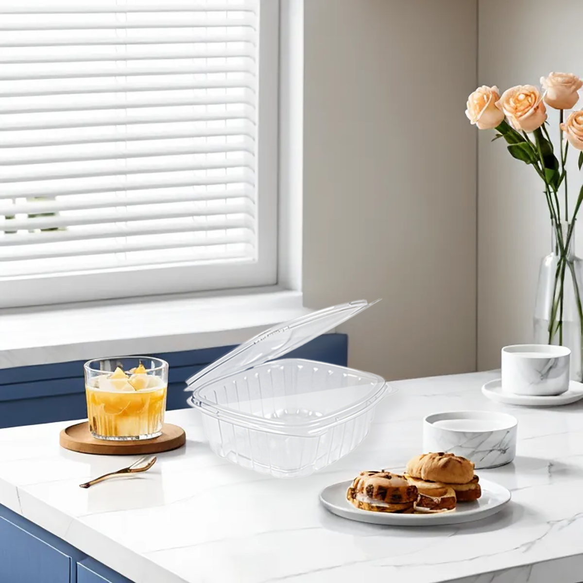 32oz - PET Clear Hinged Containers - Carton of 200